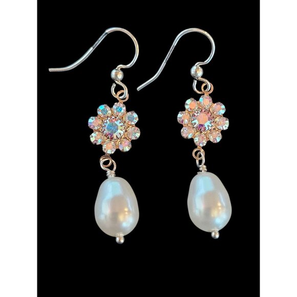 Arabella Bridal Jewelry - Faux Teardrop Pearl Crystal Earring